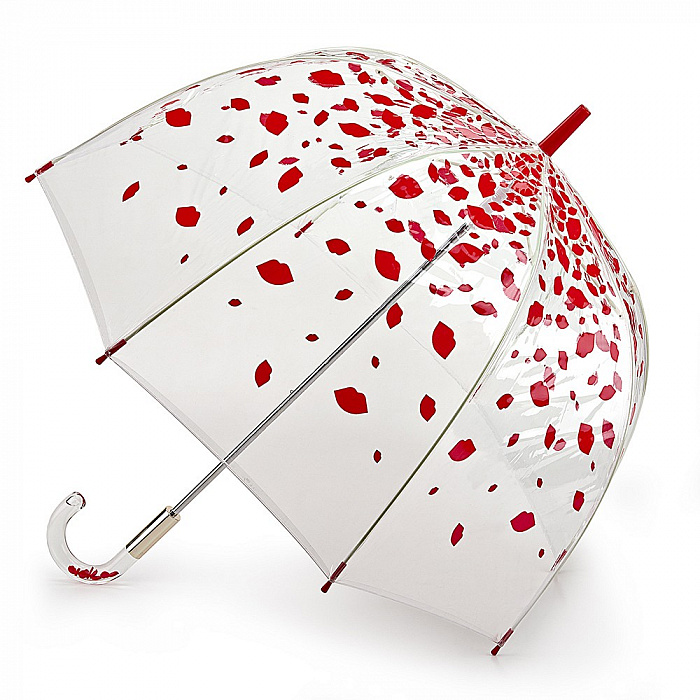 Fulton dámský průhledný holový deštník Lulu Guinness Birdcage 2 Raining Lips L719