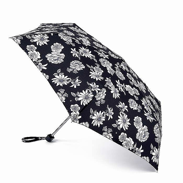Fulton dámský skládací deštník Miniflat 2 BLACK AND WHITE FLORAL L340