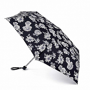 Fulton dámský skládací deštník Miniflat 2 BLACK AND WHITE FLORAL L340