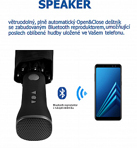 SPEAKER pánský skládací deštník s Bluetooth reproduktorem černý